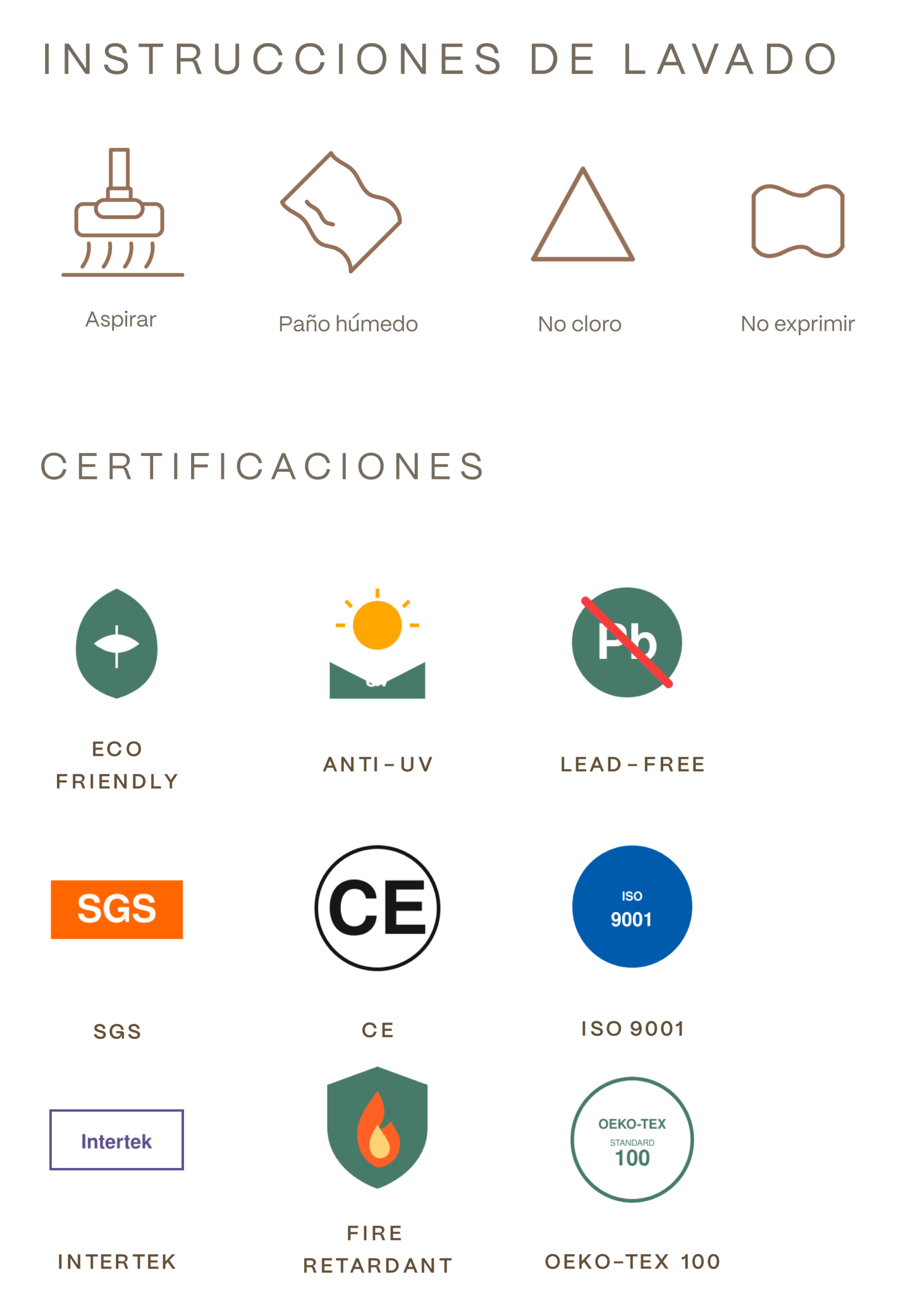Instrucciones de Lavado y Certificaciones