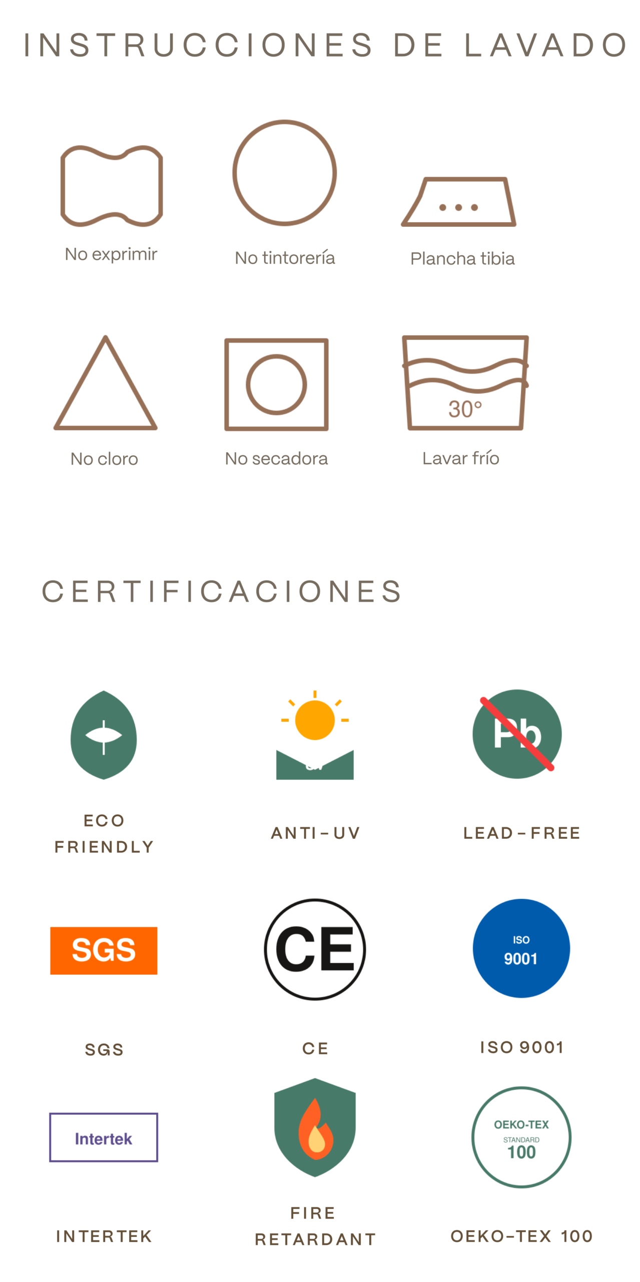 Instrucciones de Lavado y Certificaciones
